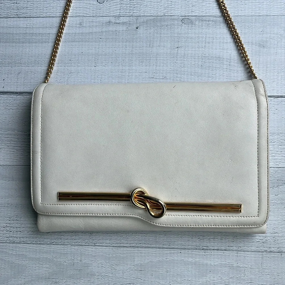Vintage 60s Susan Gail Ivory Genuine Leather Handbag Clutch - Picture 2 of 6